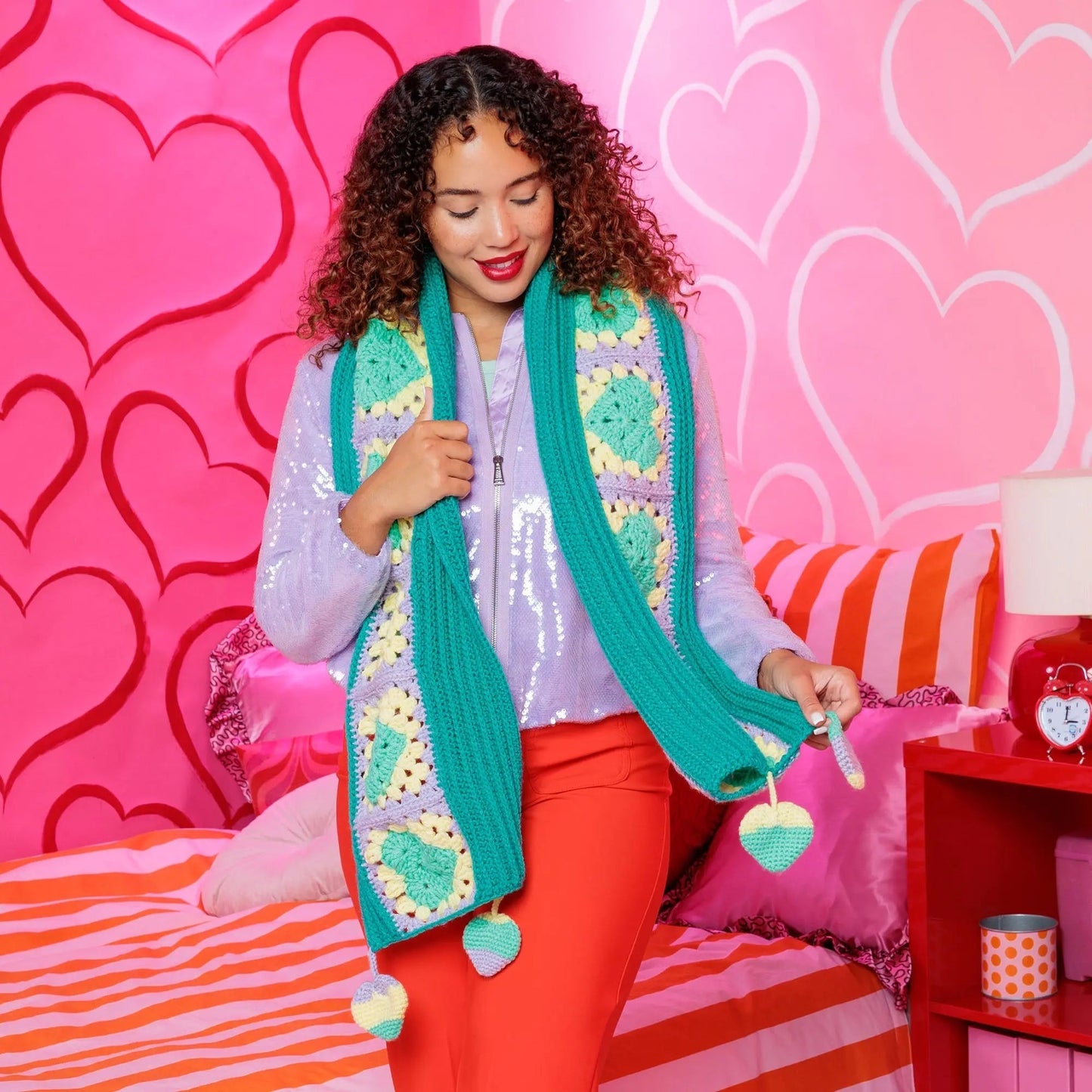 Red Heart Hearts All Around Crochet Scarf