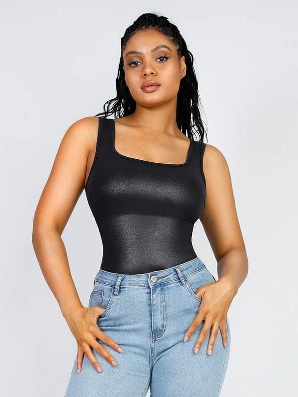 Stretchy Tummy Control Faux Leather Shapewear Bodysuit