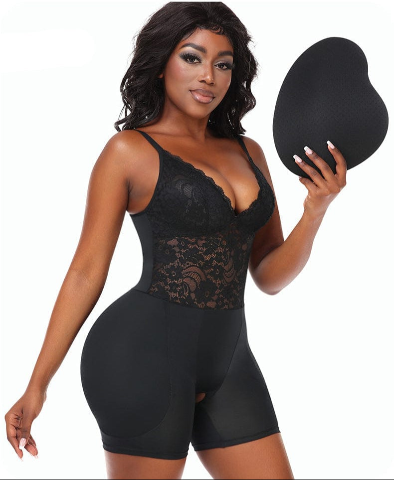 Lace Bum Lifting Shaping Bodysuit with Built-In Bra and Hip Pads