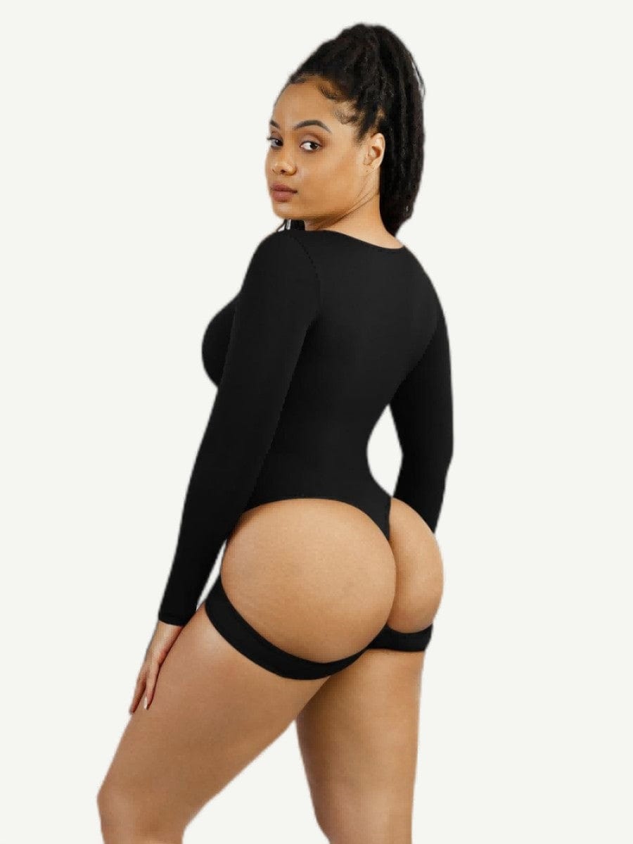 Built In Shapewear Long Sleeve Scoop Neck Thong Bodysuit