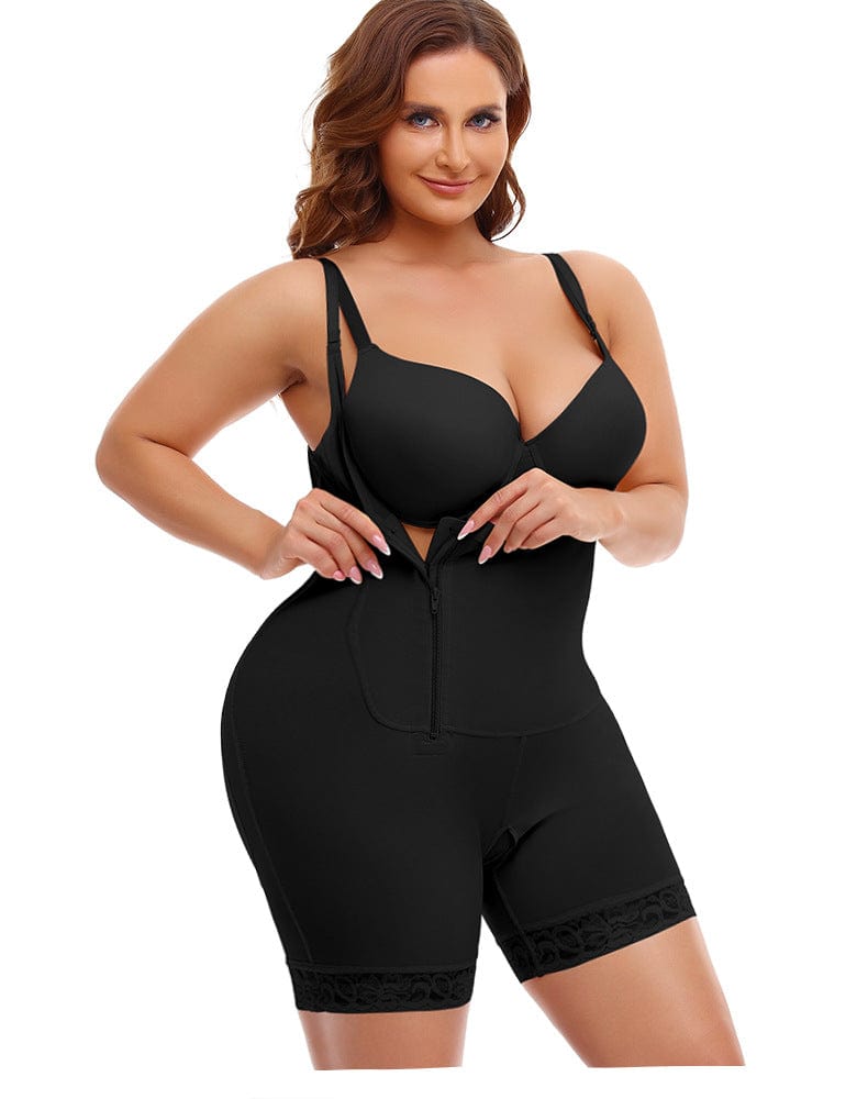 Plus Size One Piece Open Bust Shaping Bodysuit with Side Zipper Closure