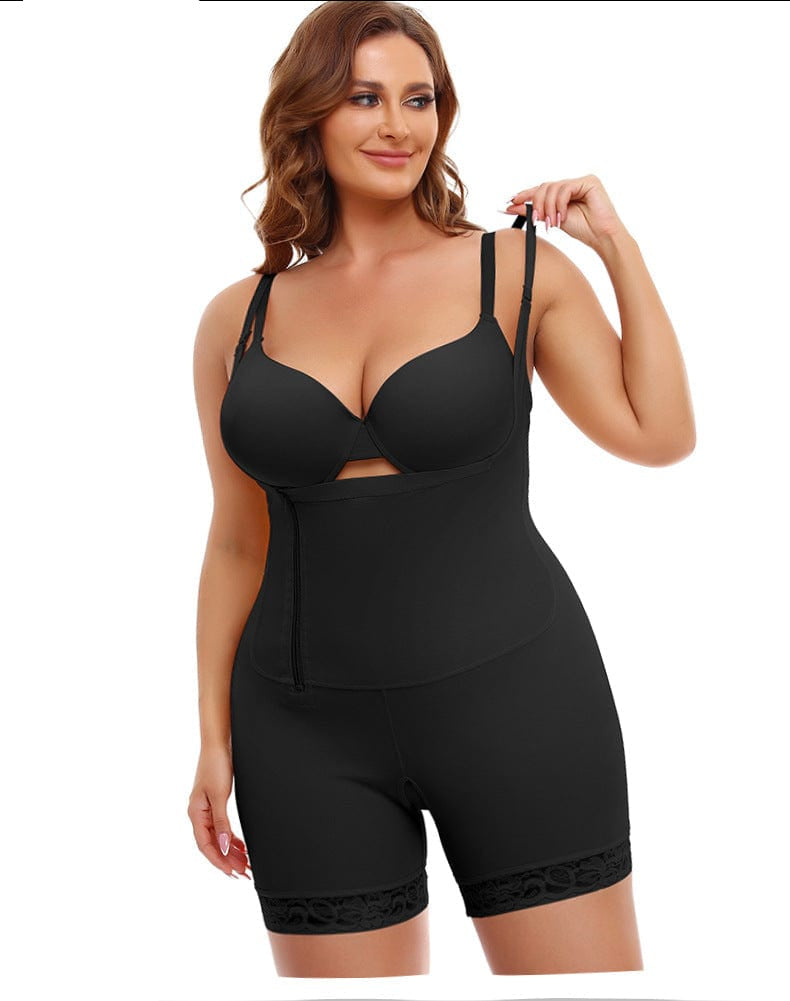 Plus Size One Piece Open Bust Shaping Bodysuit with Side Zipper Closure