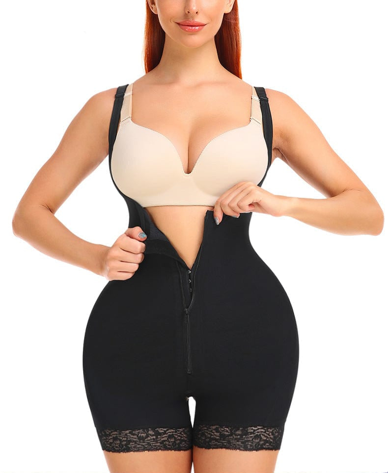 Open Bust Bodysuit Shapewear with Front Zipper Closure
