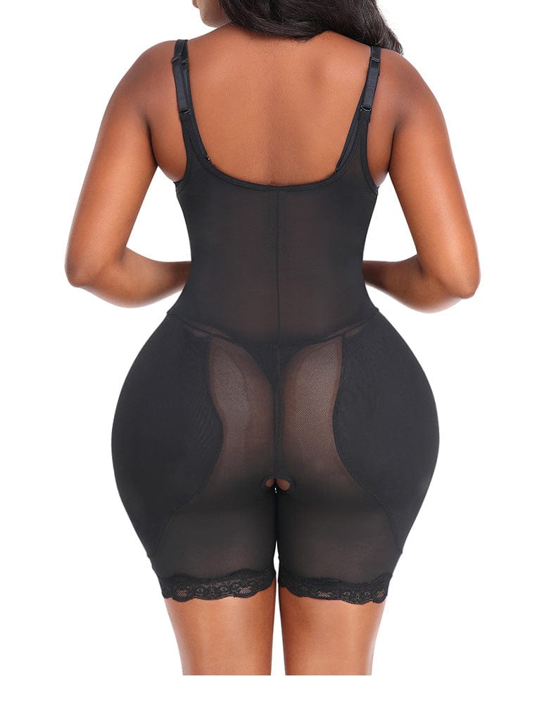 Open Bust Lace Shaping Bodysuit with Hip Pads