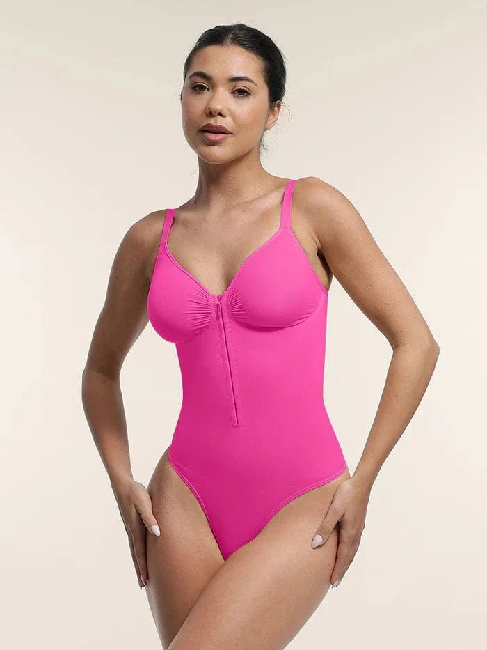 Plunge Front Zip Tummy Control Shape Wear Bodysuit