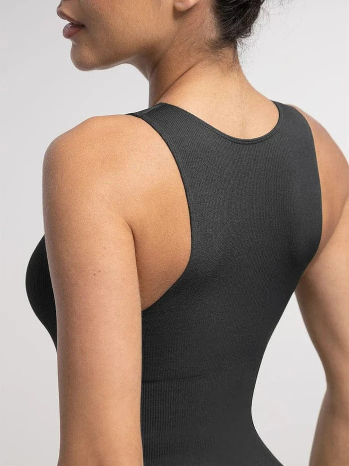 Ribbed Seamless Sleeveless Shapewear Bodysuit with Front Zipper