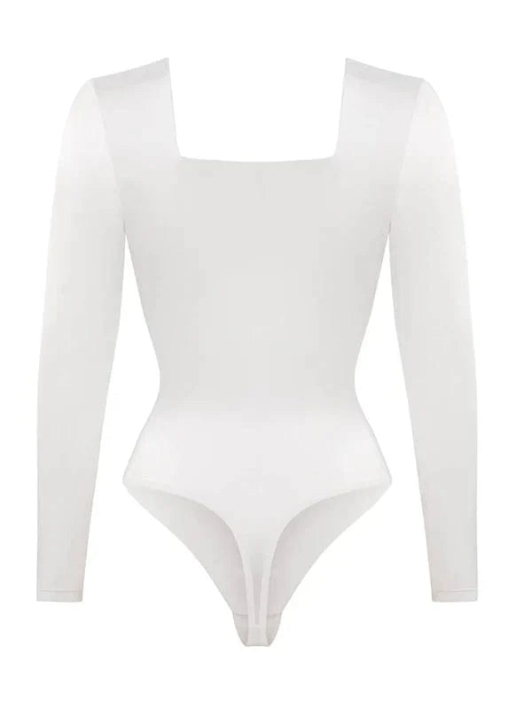Sleek Shaping Bodysuit with Square Neck and Long Sleeves