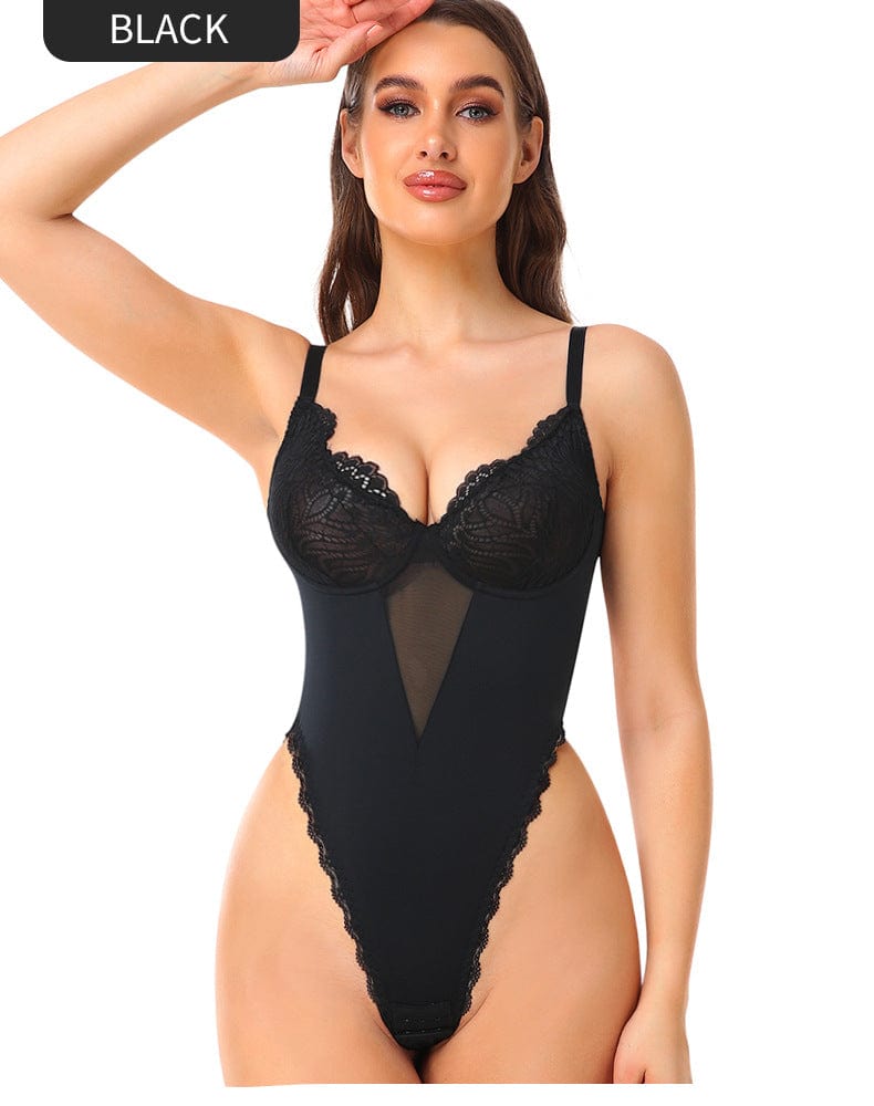 Sculpting Low Back Lace Shapewear Bodysuit with Built-In Bra