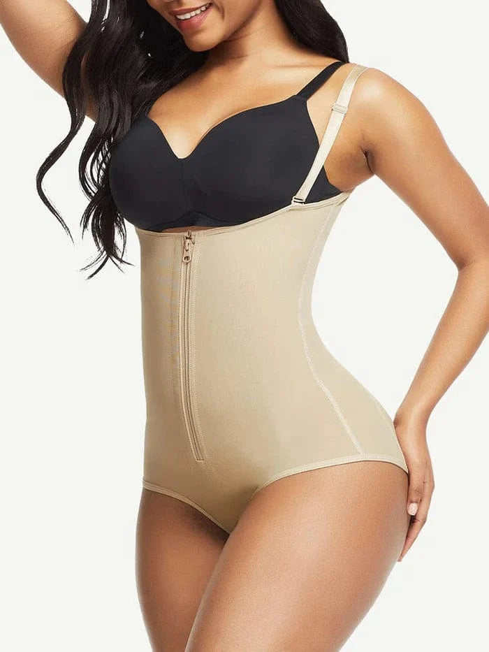 Waist Trainer Shapewear bodysuit with Front Zipper and Adjustable Strap