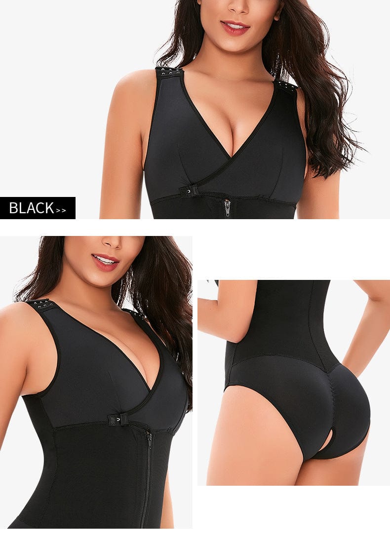 Zippered Tummy Control Bodysuit Shapewear with Adjustable Straps