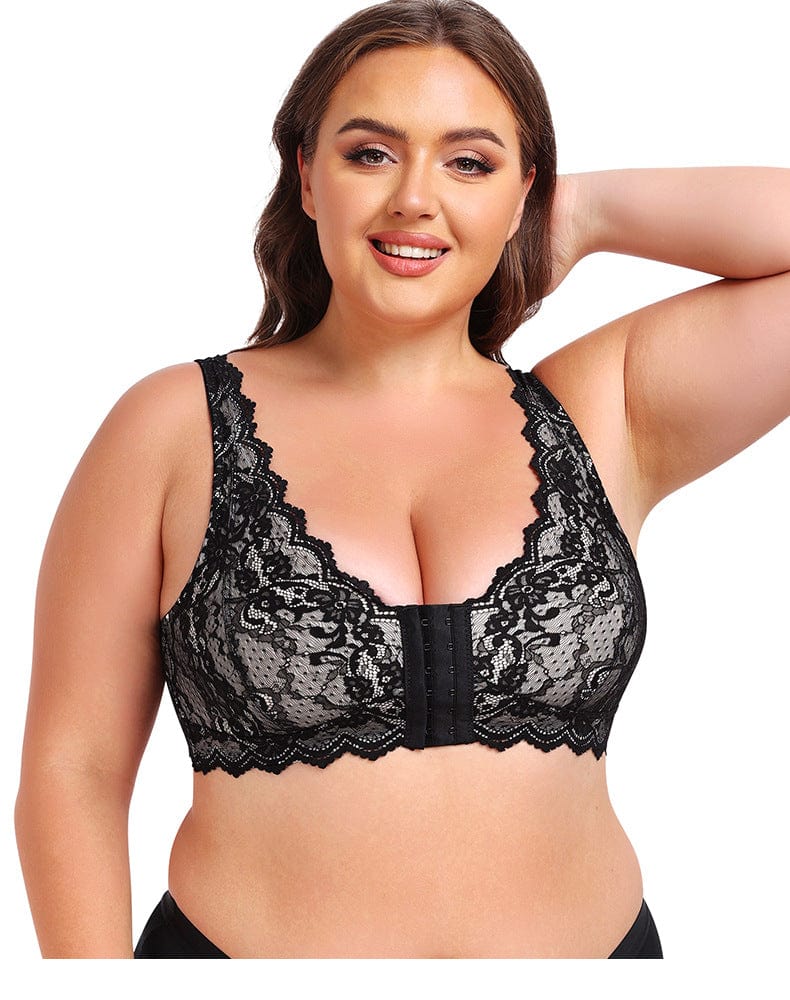 Plus Size Lace Front Fastening Support Bra