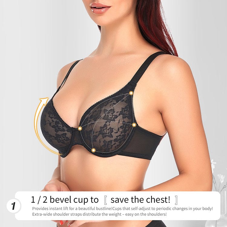 Push Up Ultra Thin Underwired Black Mesh Bra