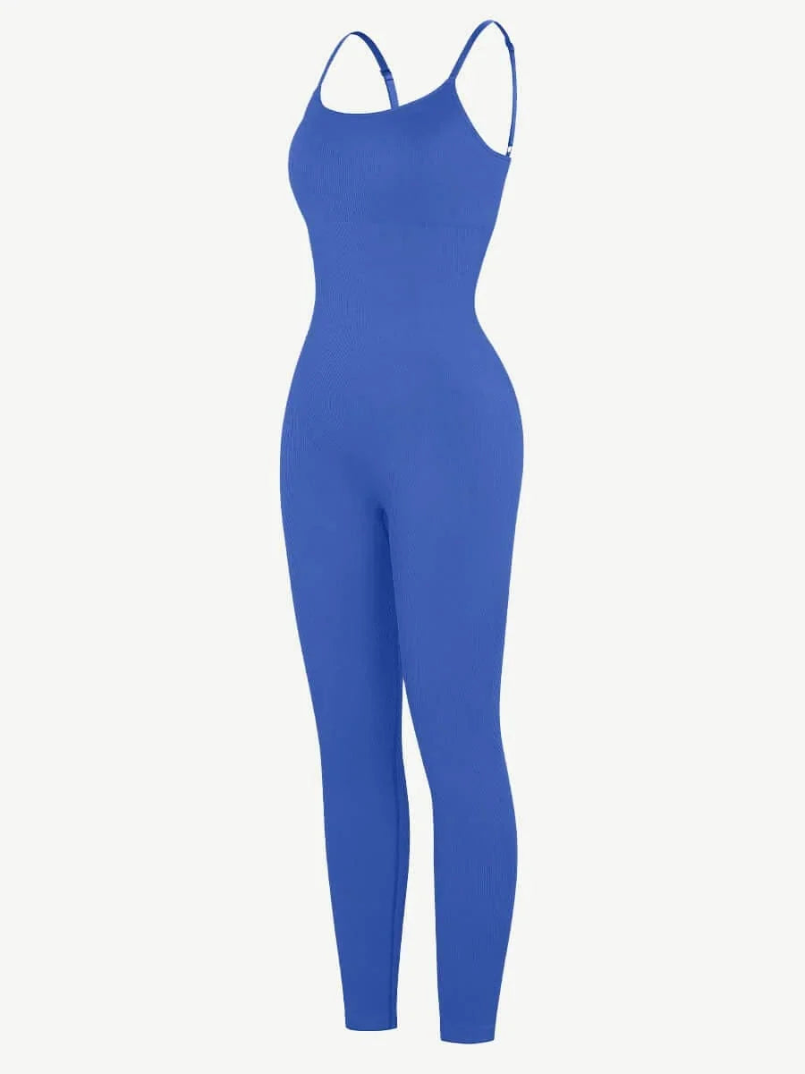 Ribbed Plus Size Bodycon Jumpsuits Shaper with Removable Pads