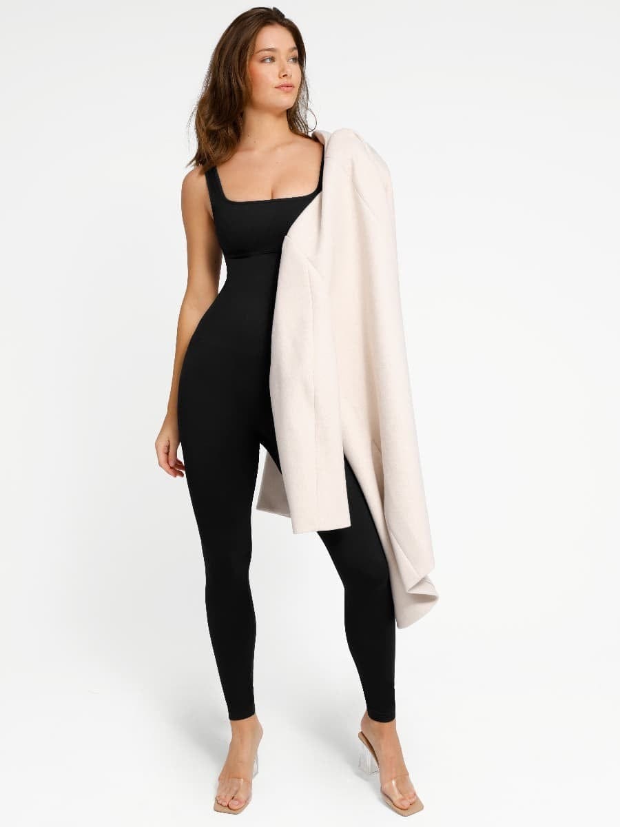 Women's Square Neck Plus Size Sleeveless Shaper Jumpsuit