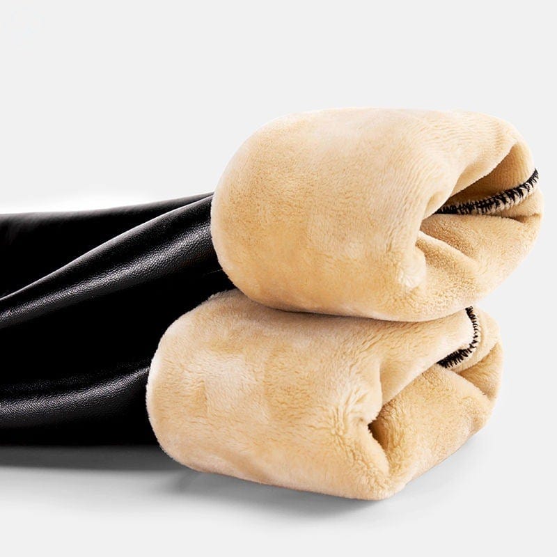 Seamless High Waist PU Faux Leather Fleeced Wet Look Trouser Leggings