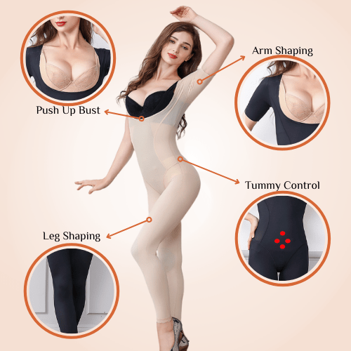Long Sleeves U Shape Under Bust Full Body Coverage Slimming Bodysuit