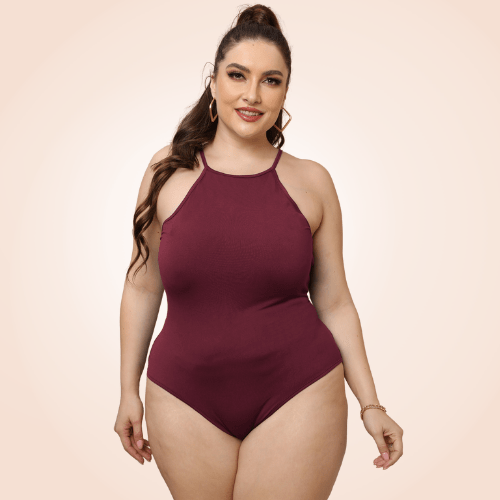 Plus Size Sleeveless Halter Shapewear Bodysuit
