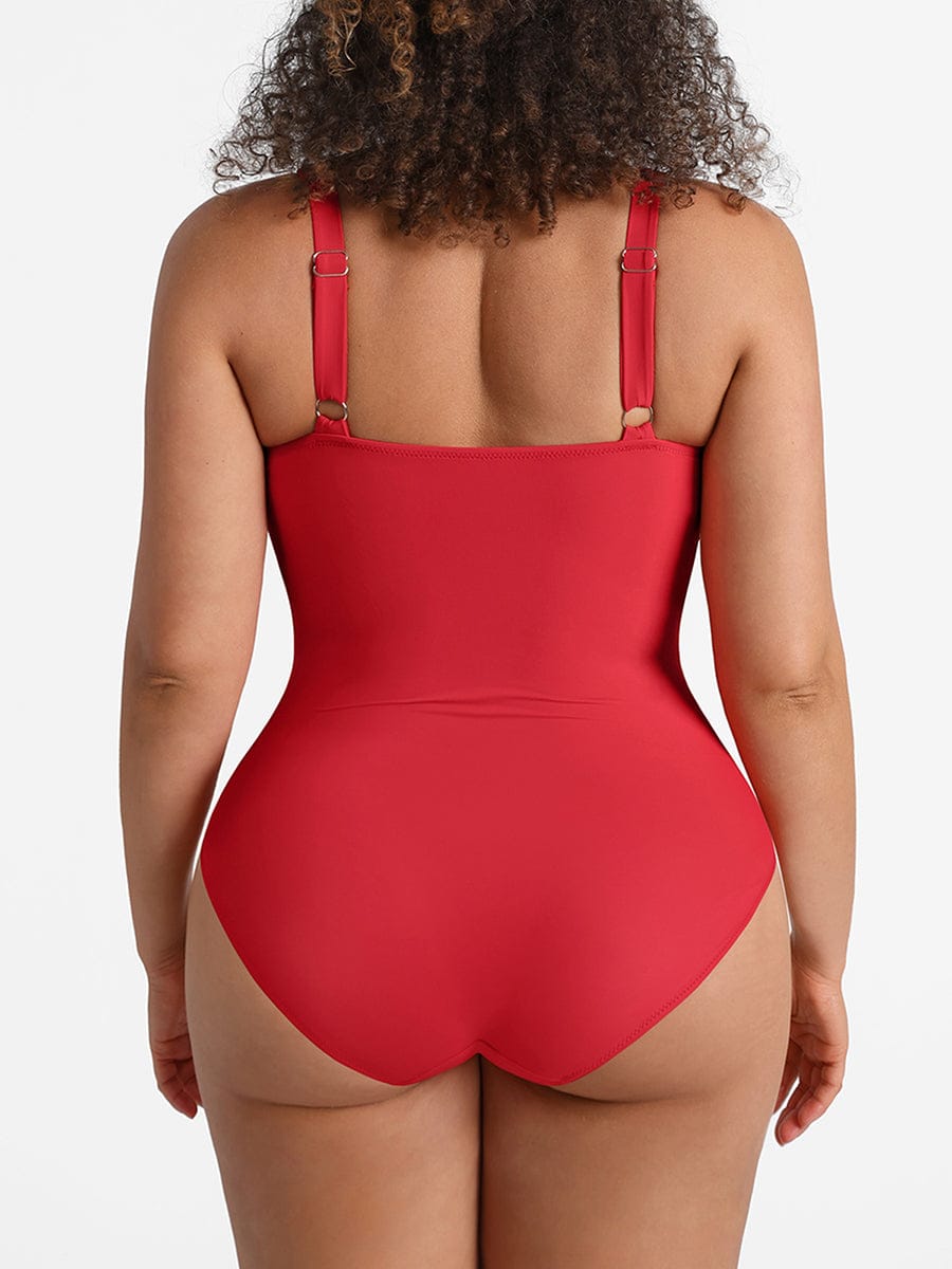 Waist Shaping Mesh Ruched One Piece Swimsuit with Pads
