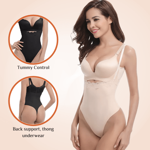 Open Bust Tummy Control Mesh Adjustable Straps Brief Shapewear