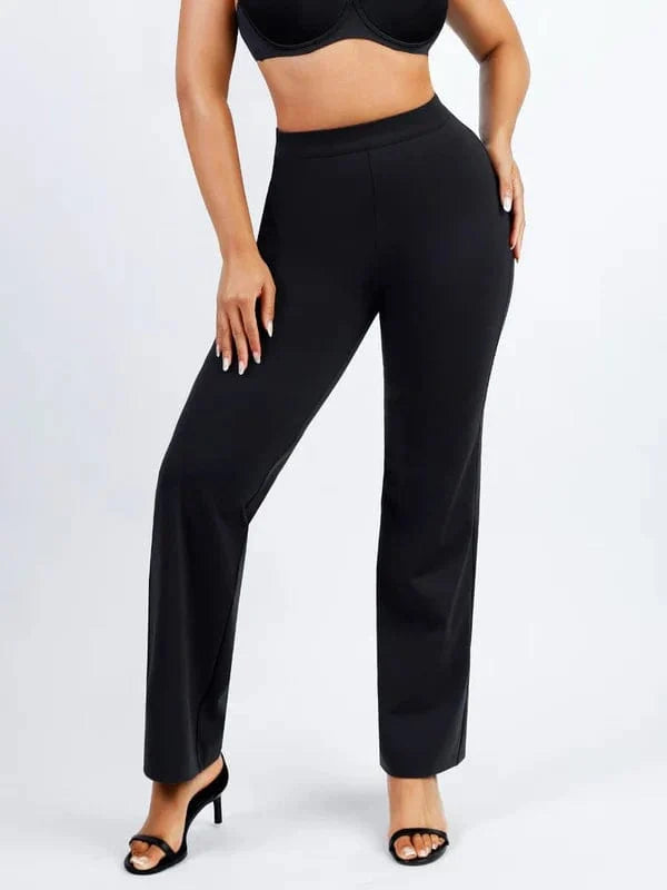 Women Straight Leg Pants with Built-In Shapewear Shorts
