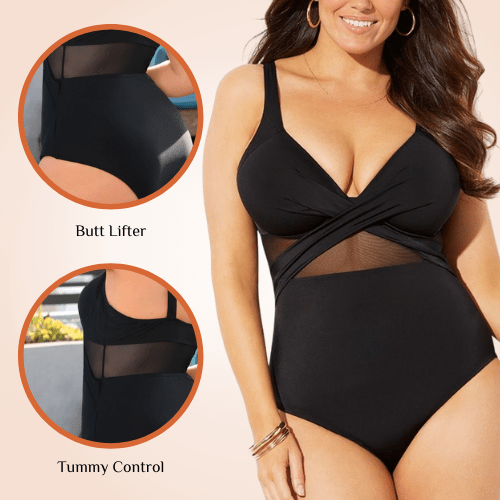 Plus Size Contrast Mesh Underwire One Piece Swimsuit