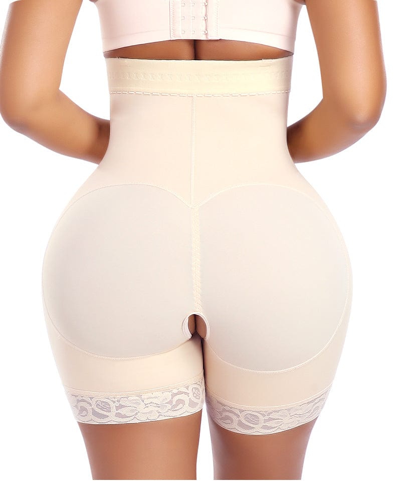 Open Gusset Shapewear Shorts with Lace Stiches and Side Zipper Closure