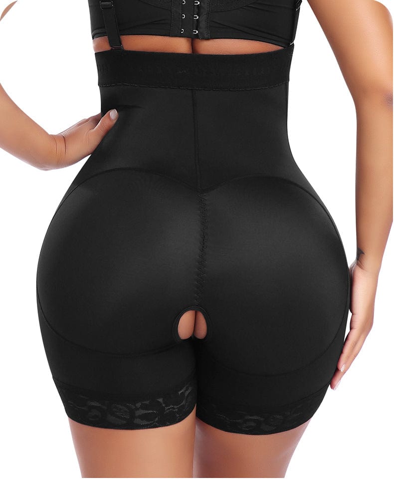 Open Gusset Shapewear Shorts with Lace Stiches and Side Zipper Closure