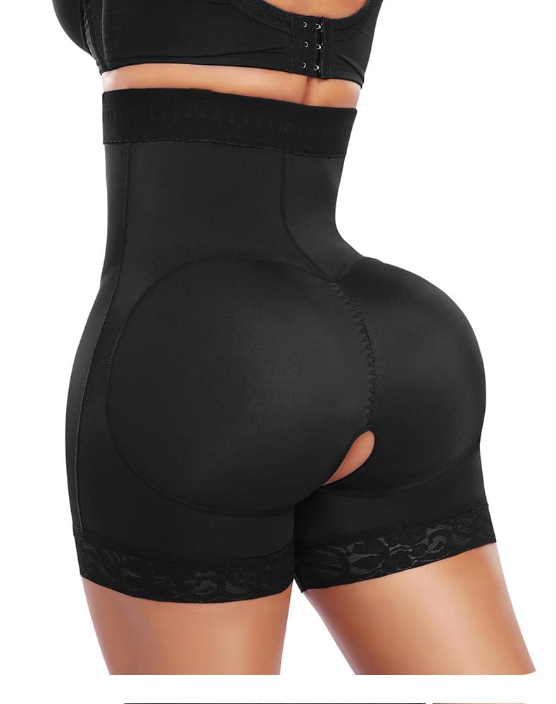 Open Gusset Shapewear Shorts with Lace Stiches and Side Zipper Closure
