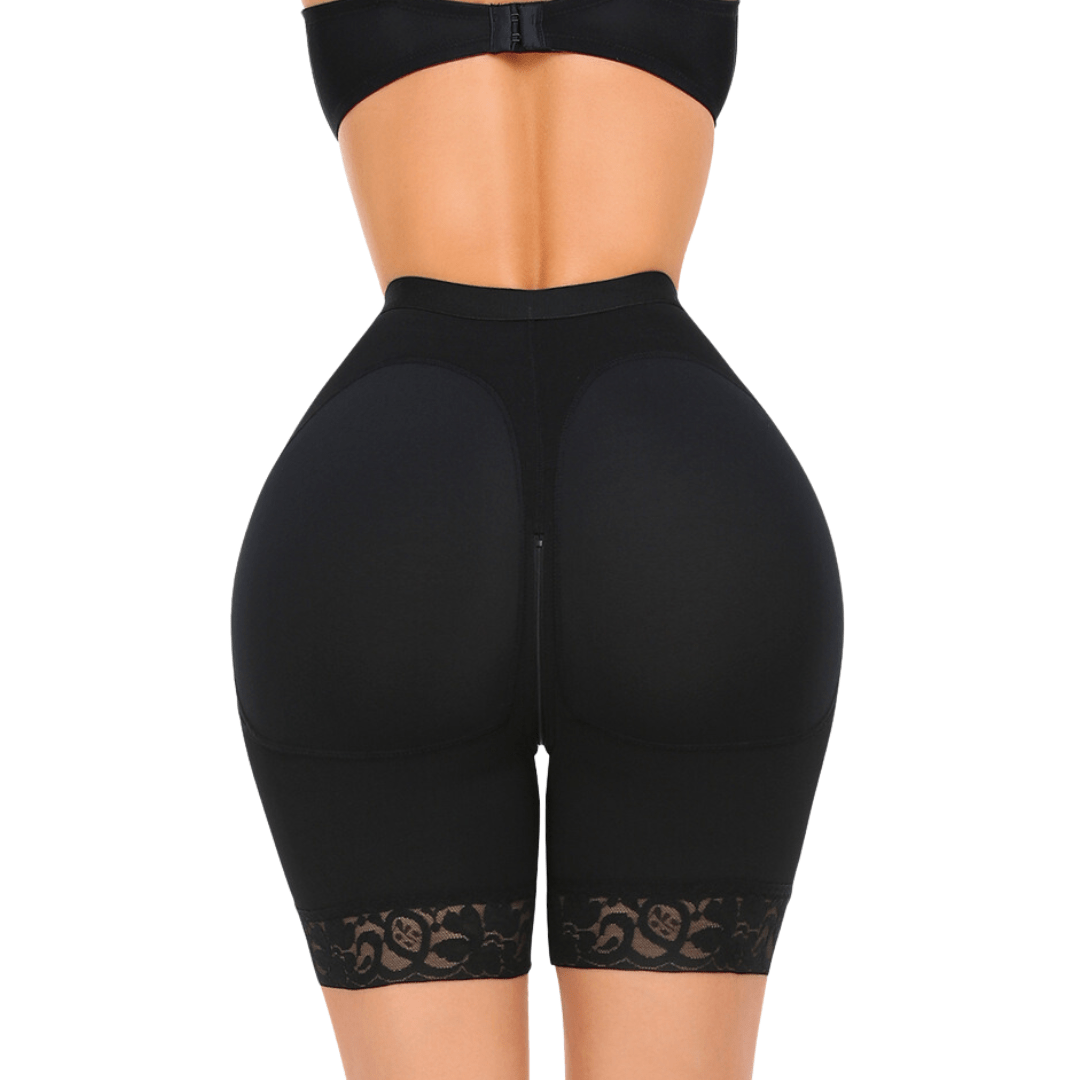 Women Zippered Lace Waist Cincher Shaping Shorts with Hook and Eye Closure