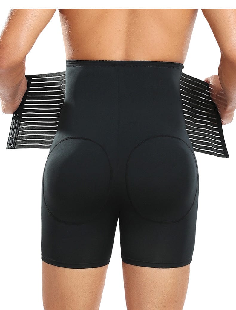 Men's Body Sculpting High-Waist Compression Shaping Shorts Breathable Slimming Shorts with Waistband Support & Removable Hip Pads