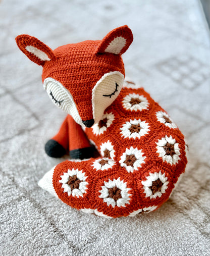 Sleepy Fox African flowers motif Crochet Pattern