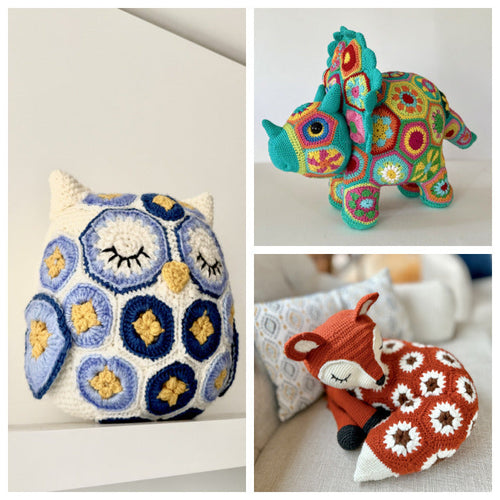3 African Flowers Amigurumis Bundle : Owl, Triceratops & fox Crochet Pattern