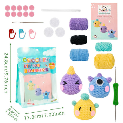 Three Monster Doll Crochet Woven Material Kit