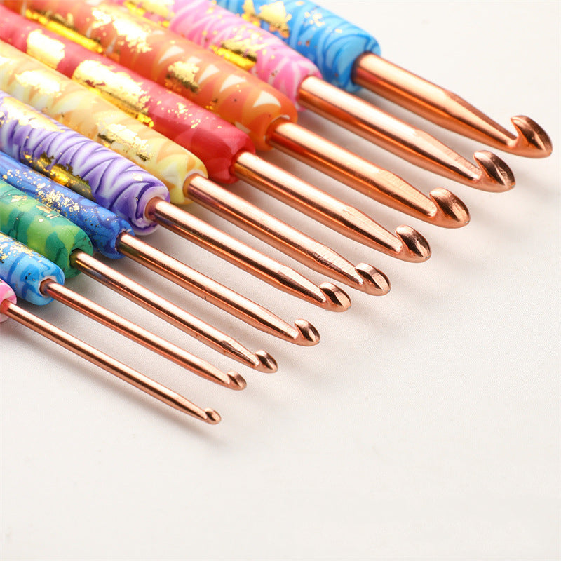 Knitting Tool Soft Ceramic Crochet Hook Aluminum Oxide Gold Leaf Handle