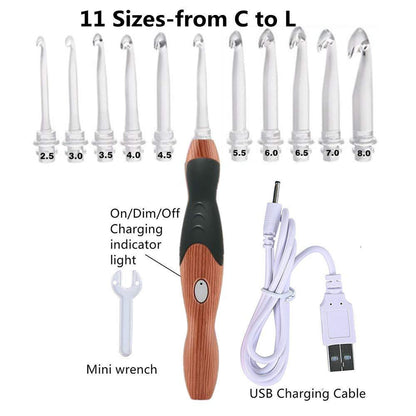 LED hand-knitted Crochet Rechargeable Wood Grain Set 11 In 1 DIY Tool