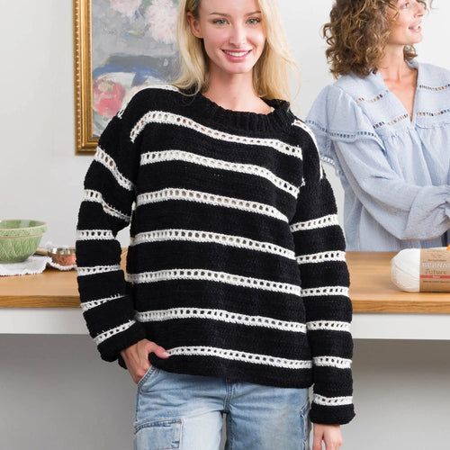 Bernat Eyelet Stripes Crochet Pullover