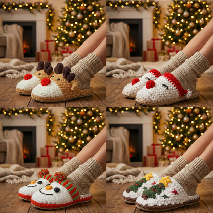 4 Christmas Slippers Crochet Patterns Set
