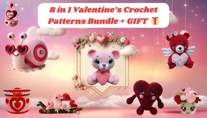 8 in 1 Valentine’s Crochet Patterns Bundle + FREE GIFT