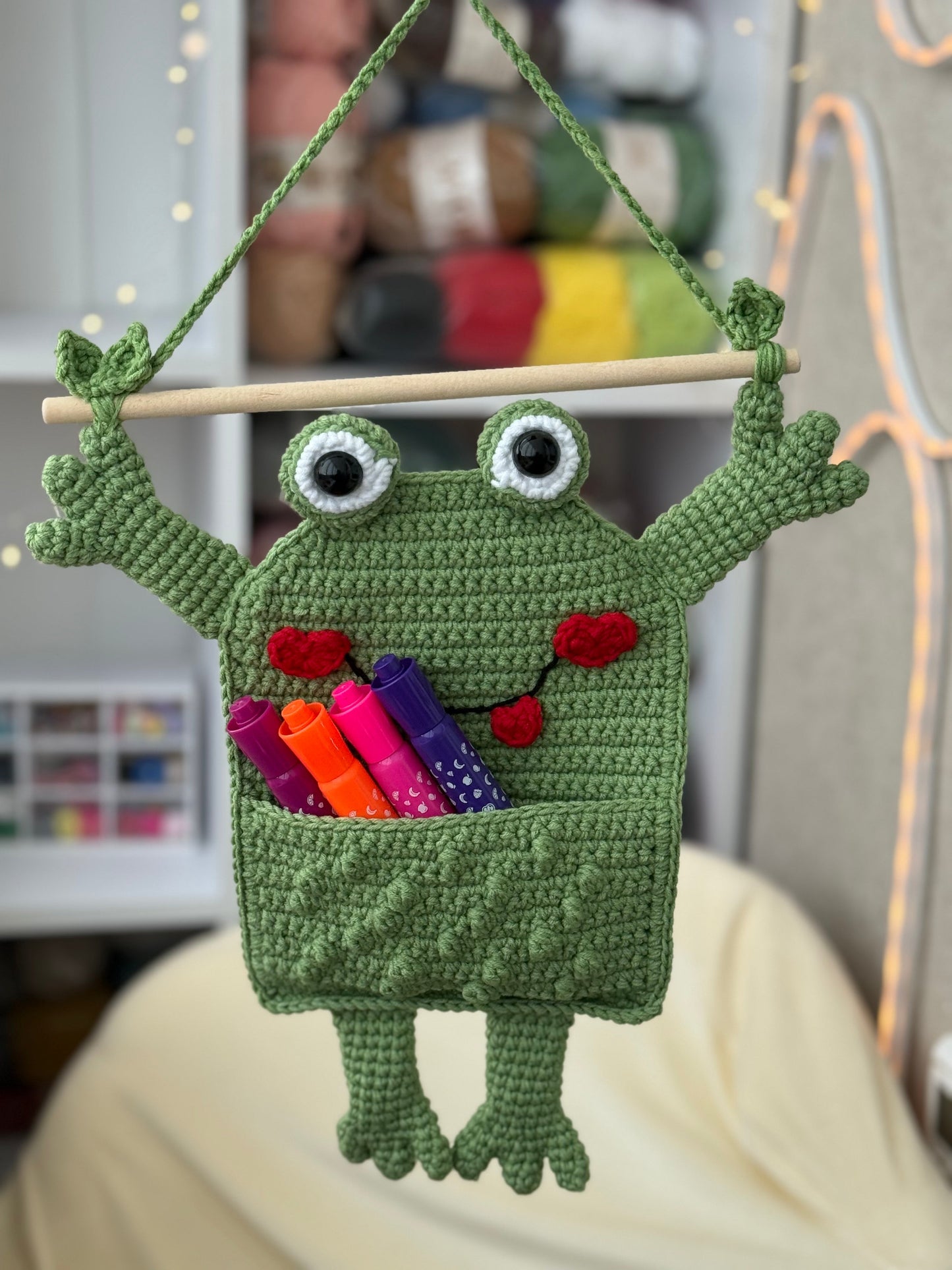 3-in-1 Hanging Pocket Organizers Crochet Pattern | Frog, Fox & Avocado Wall Decor
