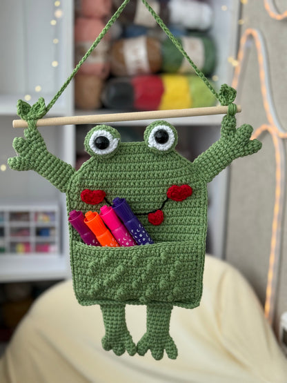 3-in-1 Hanging Pocket Organizers Crochet Pattern | Frog, Fox & Avocado Wall Decor