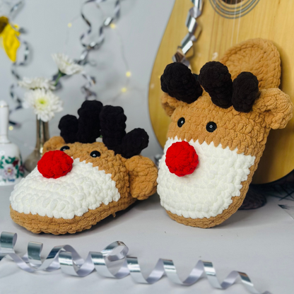 Christmas Reindeer Slippers Crochet Pattern