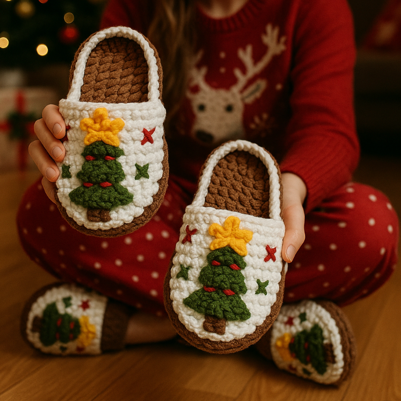 Christmas Tree Slippers Crochet Pattern