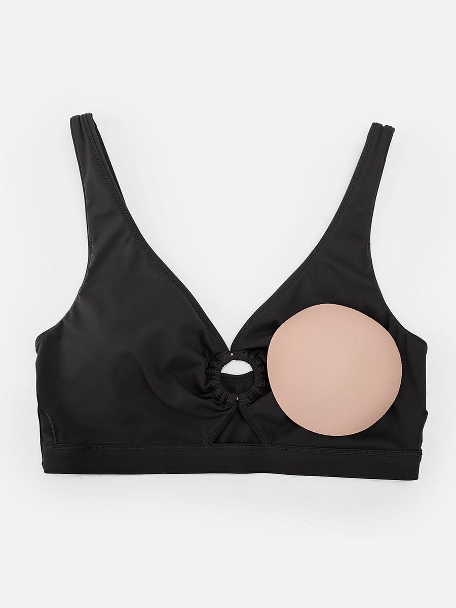 Deep V Metal Ring Drawstring Tummy Control Bikini Swimsuit with Removable Pads
