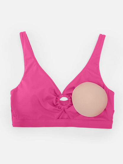 Deep V Metal Ring Drawstring Tummy Control Bikini Swimsuit with Removable Pads
