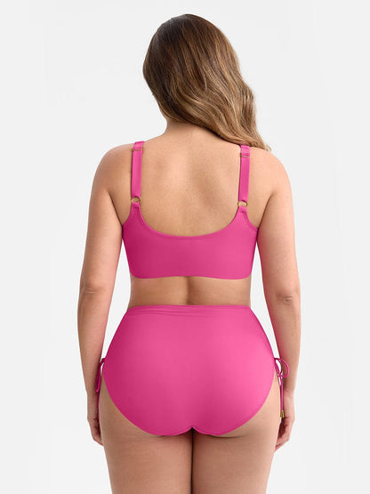 Deep V Metal Ring Drawstring Tummy Control Bikini Swimsuit with Removable Pads