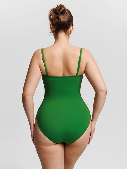 Strapless U Wire Mesh Tummy Control One Piece Swimsuit with Removable Pads