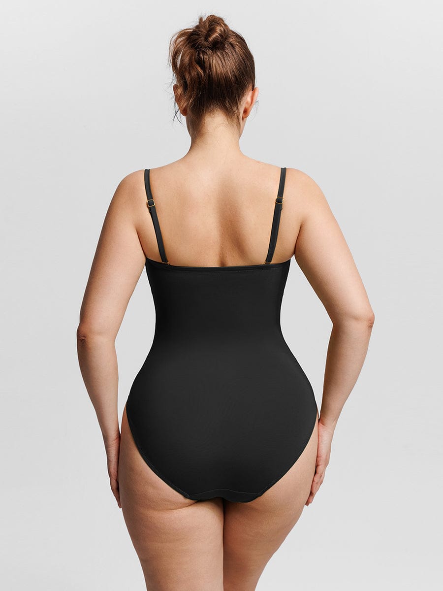 Strapless U Wire Mesh Tummy Control One Piece Swimsuit with Removable Pads