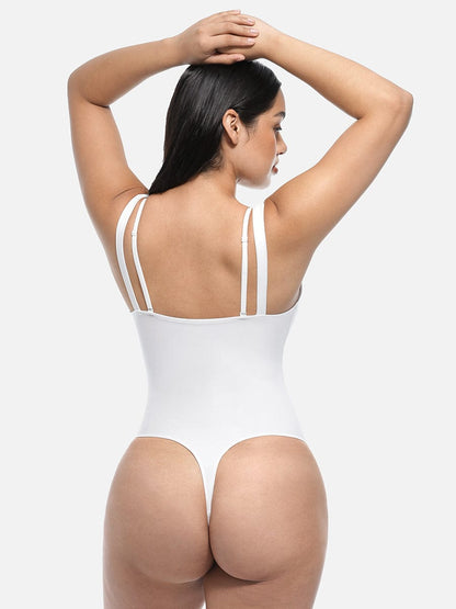 Leopard Print Lace V-Neck Shapewear Bodysuit Tummy Control Thong Shaping Bodysuit for Women with T-Back Design