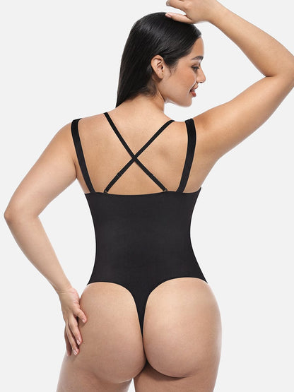 Leopard Print Lace V-Neck Shapewear Bodysuit Tummy Control Thong Shaping Bodysuit for Women with T-Back Design