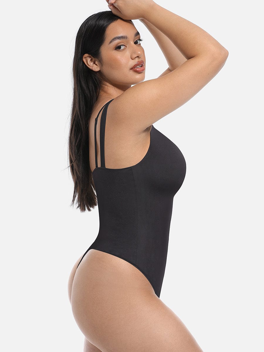 Leopard Print Lace V-Neck Shapewear Bodysuit Tummy Control Thong Shaping Bodysuit for Women with T-Back Design